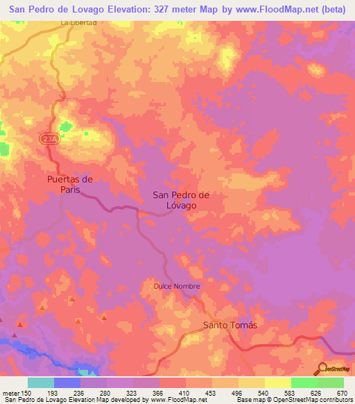 San Pedro de Lovago,Nicaragua Elevation Map