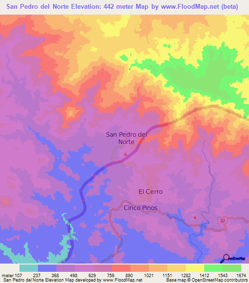 San Pedro del Norte,Nicaragua Elevation Map