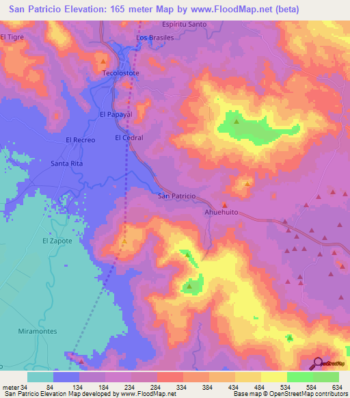San Patricio,Nicaragua Elevation Map