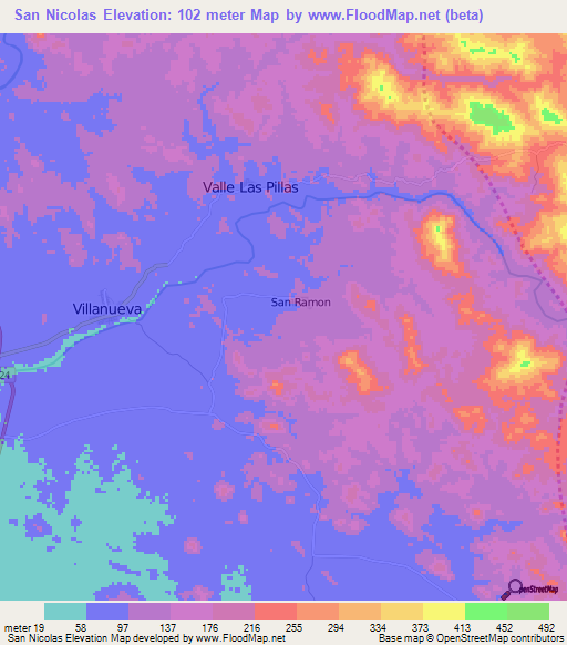 San Nicolas,Nicaragua Elevation Map