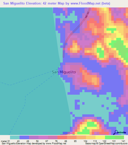 San Miguelito,Nicaragua Elevation Map