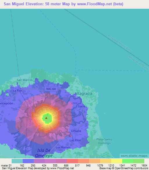 San Miguel,Nicaragua Elevation Map
