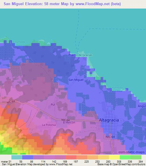 San Miguel,Nicaragua Elevation Map
