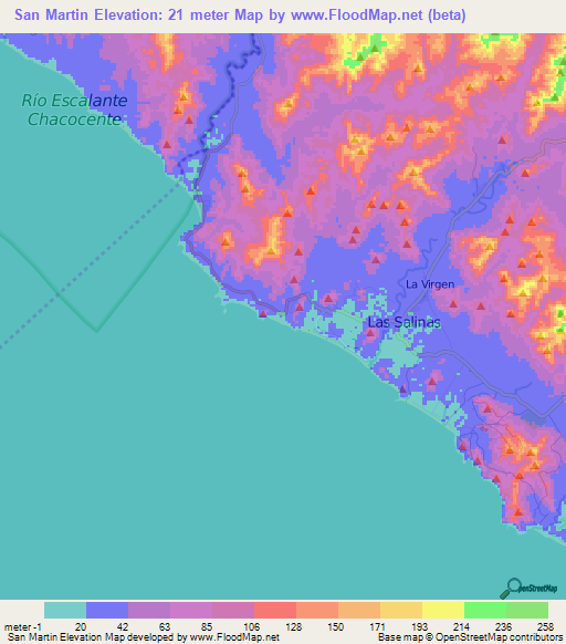 San Martin,Nicaragua Elevation Map