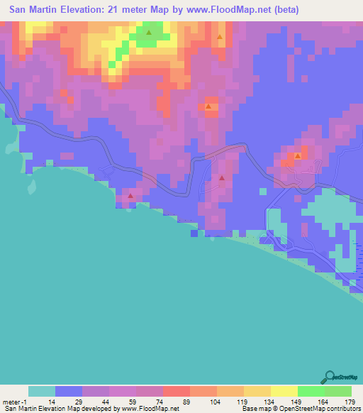San Martin,Nicaragua Elevation Map