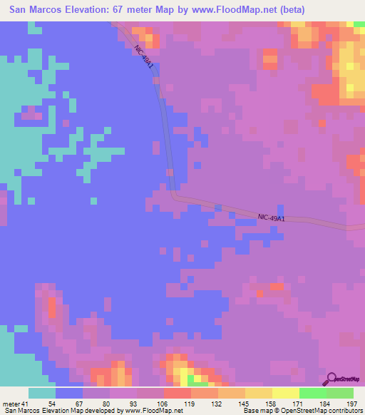 San Marcos,Nicaragua Elevation Map