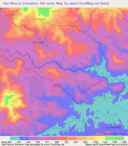 San Marcos,Nicaragua Elevation Map