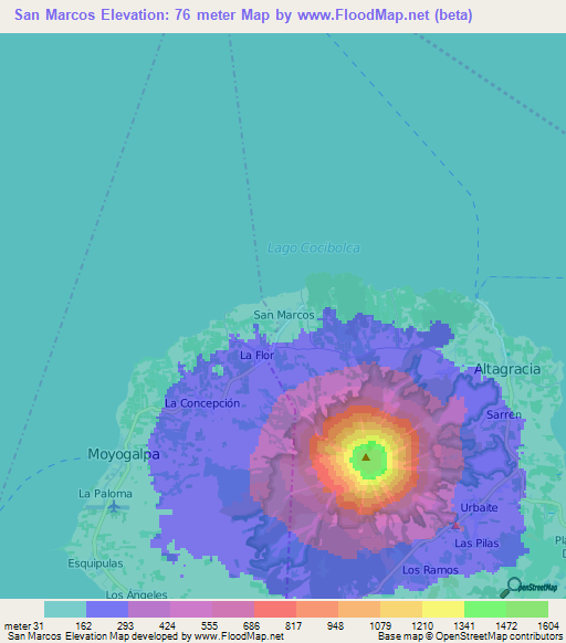 San Marcos,Nicaragua Elevation Map