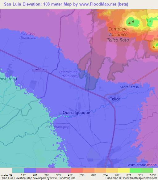 San Luis,Nicaragua Elevation Map