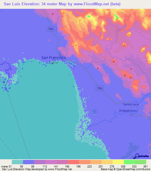 San Luis,Nicaragua Elevation Map