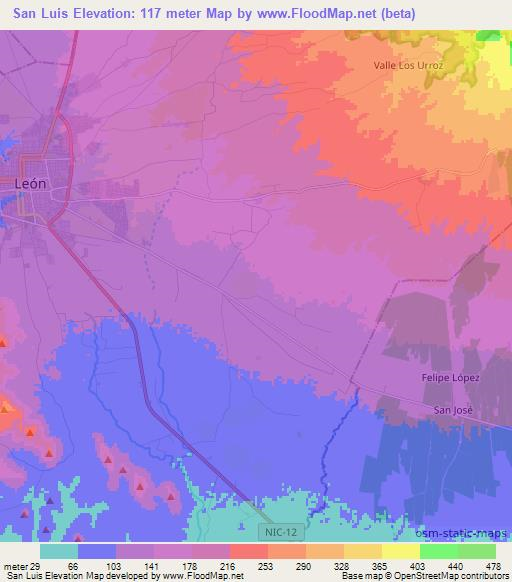 San Luis,Nicaragua Elevation Map
