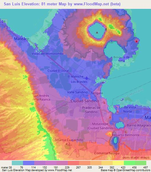 San Luis,Nicaragua Elevation Map