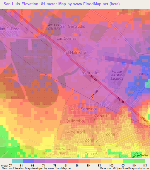 San Luis,Nicaragua Elevation Map