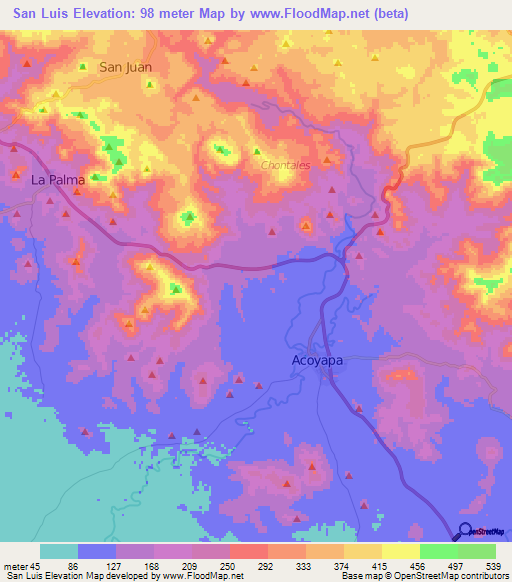San Luis,Nicaragua Elevation Map