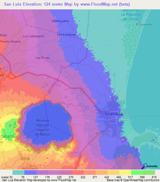 San Luis,Nicaragua Elevation Map