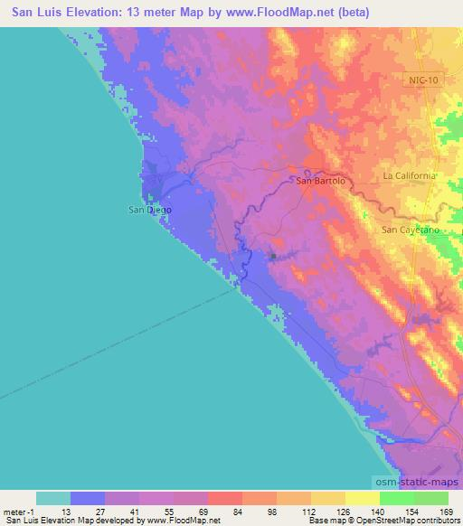 San Luis,Nicaragua Elevation Map