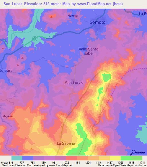 San Lucas,Nicaragua Elevation Map