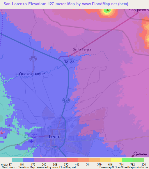 San Lorenzo,Nicaragua Elevation Map