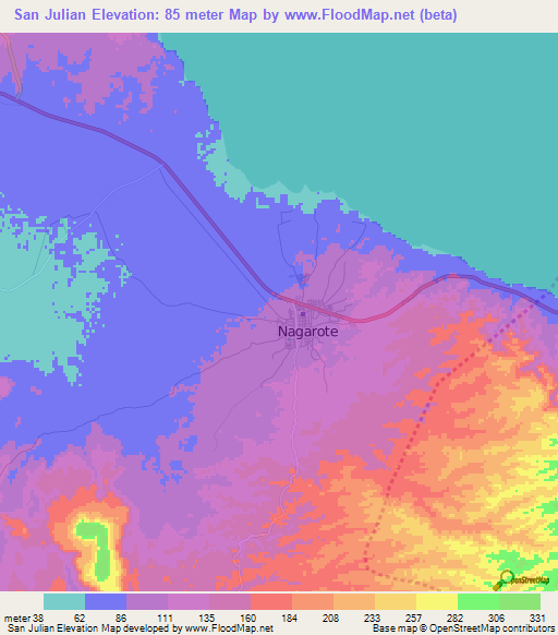 San Julian,Nicaragua Elevation Map