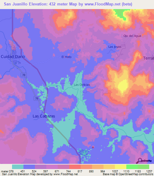 San Juanillo,Nicaragua Elevation Map