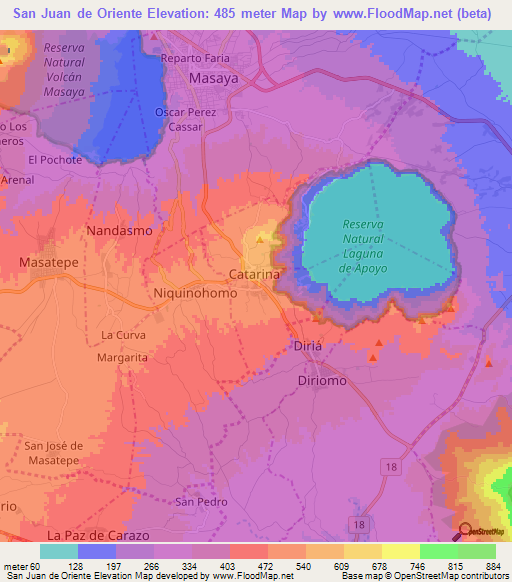 San Juan de Oriente,Nicaragua Elevation Map