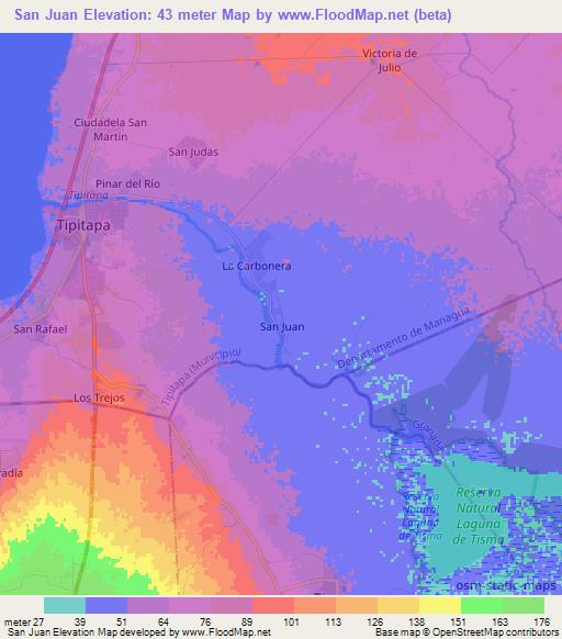 San Juan,Nicaragua Elevation Map