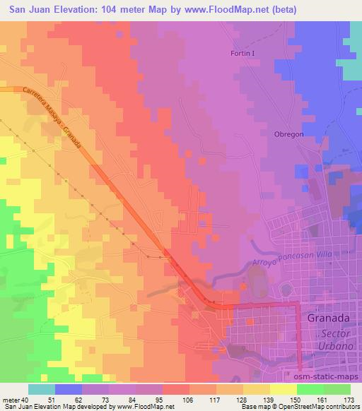 San Juan,Nicaragua Elevation Map