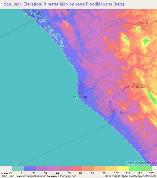 San Juan,Nicaragua Elevation Map