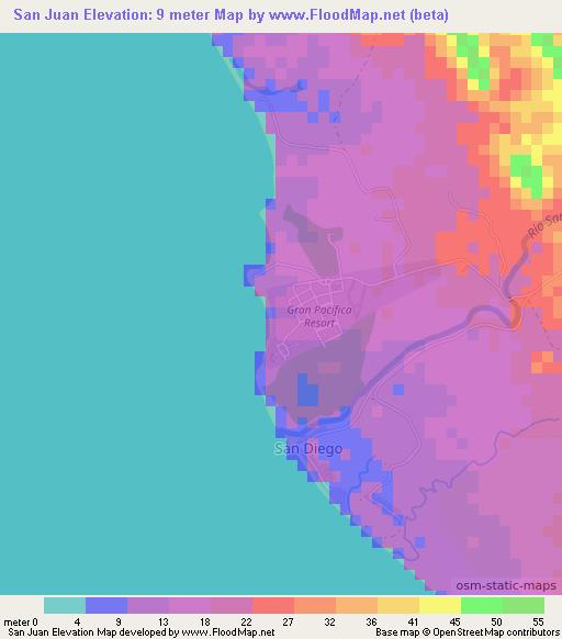San Juan,Nicaragua Elevation Map