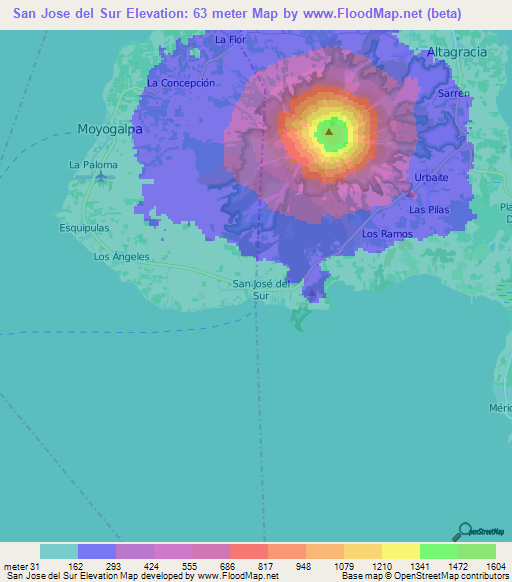San Jose del Sur,Nicaragua Elevation Map