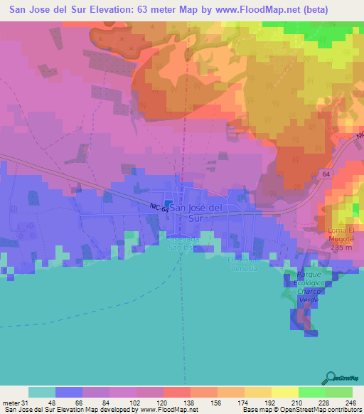 San Jose del Sur,Nicaragua Elevation Map