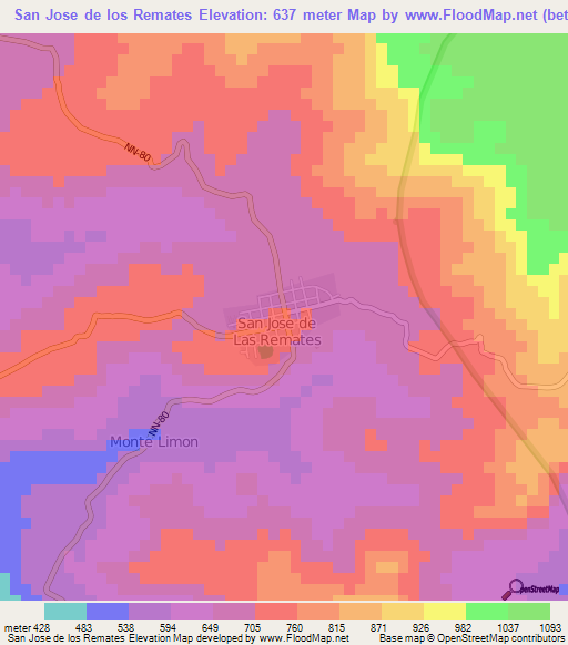 San Jose de los Remates,Nicaragua Elevation Map