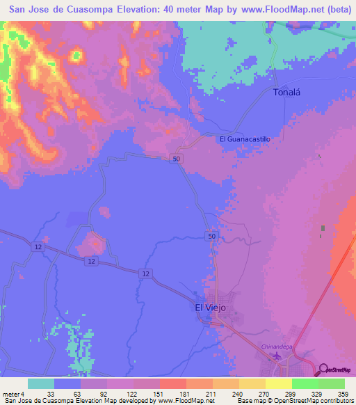 San Jose de Cuasompa,Nicaragua Elevation Map