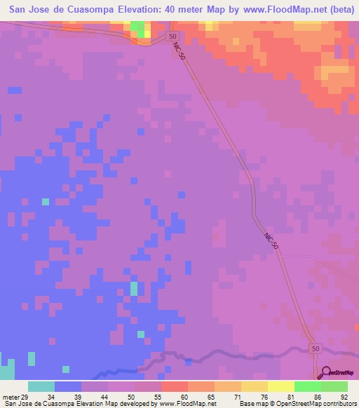 San Jose de Cuasompa,Nicaragua Elevation Map