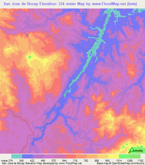 San Jose de Bocay,Nicaragua Elevation Map