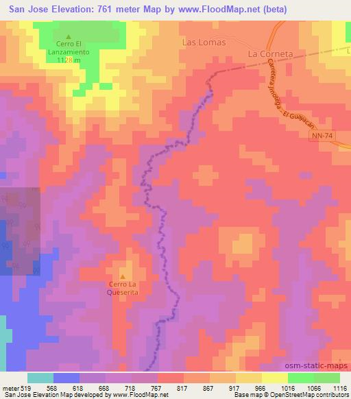 San Jose,Nicaragua Elevation Map