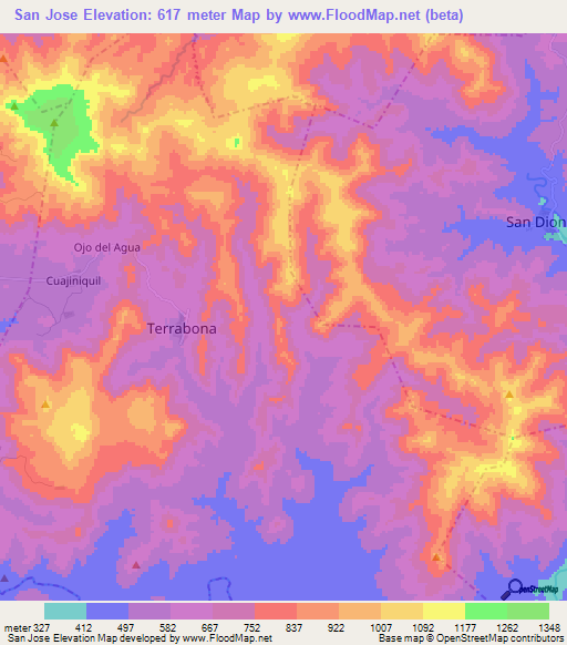 San Jose,Nicaragua Elevation Map