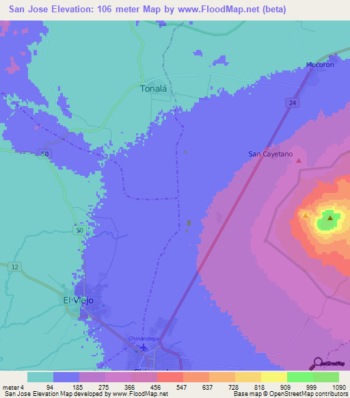 San Jose,Nicaragua Elevation Map