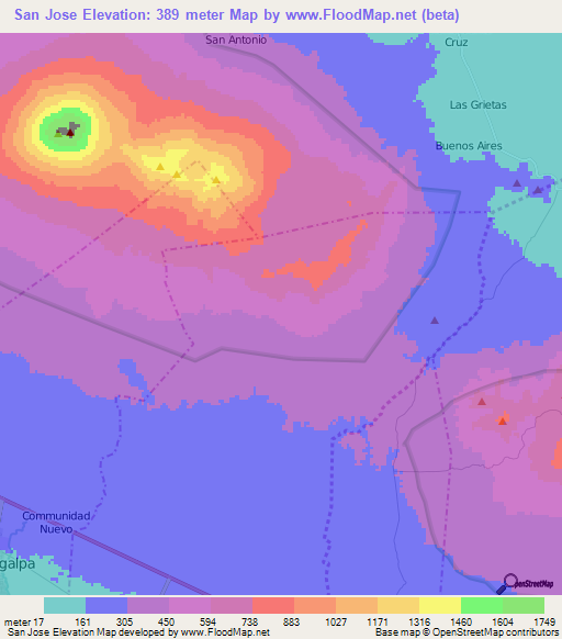 San Jose,Nicaragua Elevation Map