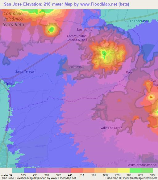 San Jose,Nicaragua Elevation Map