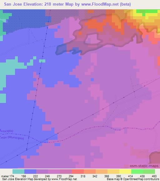 San Jose,Nicaragua Elevation Map