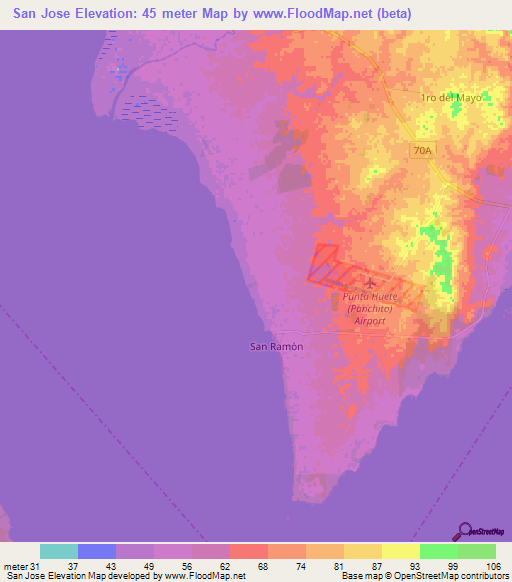San Jose,Nicaragua Elevation Map