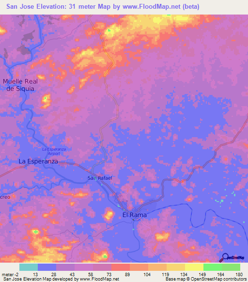 San Jose,Nicaragua Elevation Map