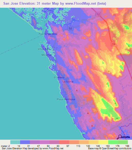 San Jose,Nicaragua Elevation Map