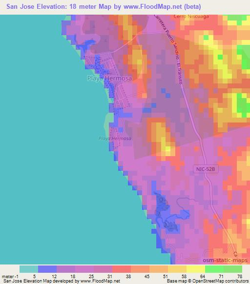 San Jose,Nicaragua Elevation Map