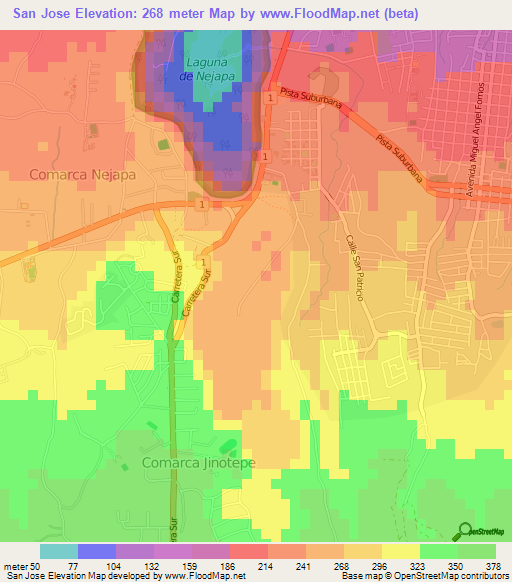 San Jose,Nicaragua Elevation Map