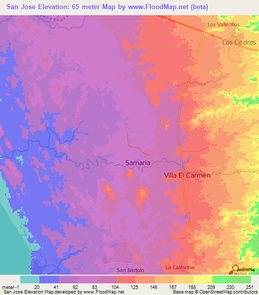 San Jose,Nicaragua Elevation Map