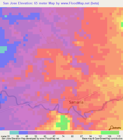 San Jose,Nicaragua Elevation Map