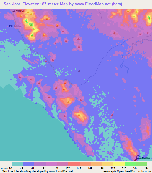 San Jose,Nicaragua Elevation Map