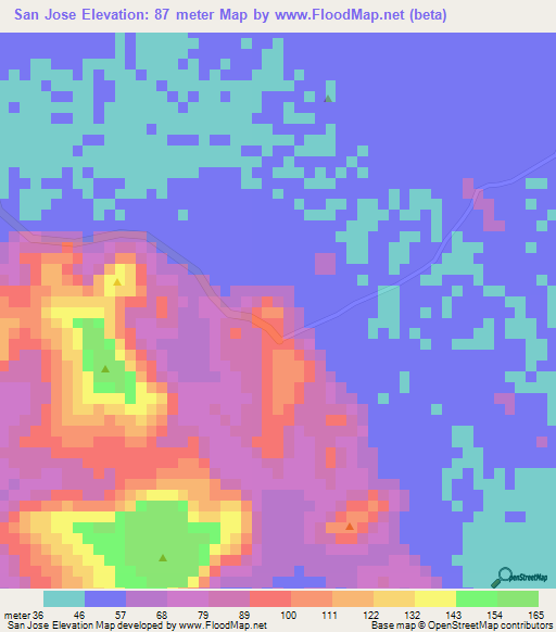 San Jose,Nicaragua Elevation Map